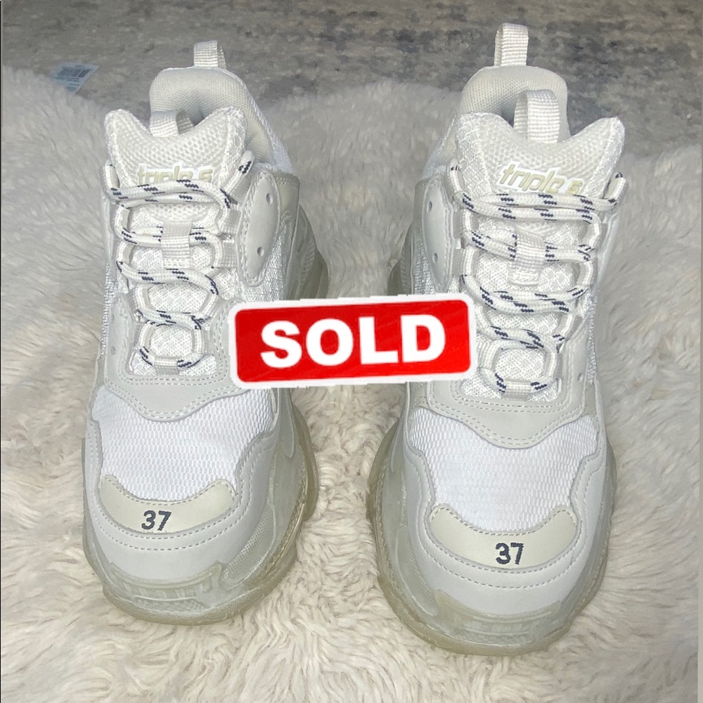 BALENCIAGA Triple S clear sole white sneakers 37